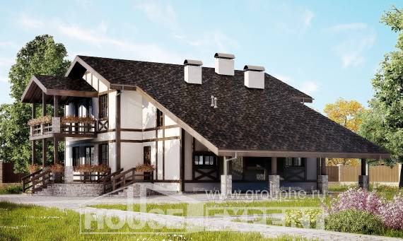 250-002-Л Проект двухэтажного дома с мансардой, гараж, простой загородный дом из кирпича Лиски, House Expert