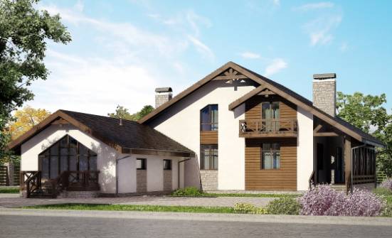 265-001-П Проект двухэтажного дома с мансардой, гараж, большой загородный дом из твинблока, Воронеж