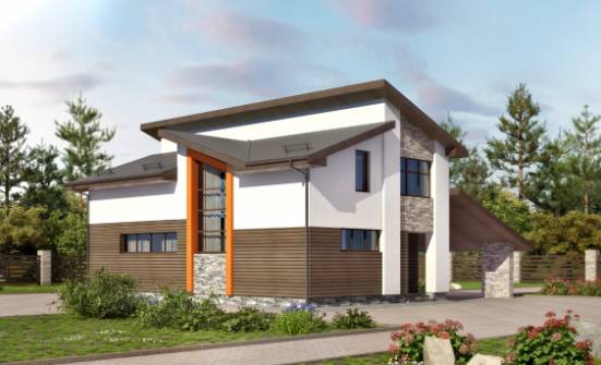 200-010-П Проект двухэтажного дома с мансардой и гаражом, средний коттедж из газобетона Острогожск | Проекты домов от House Expert