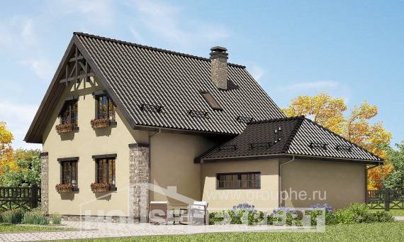 160-005-Л Проект двухэтажного дома с мансардой и гаражом, доступный загородный дом из теплоблока, Павловск